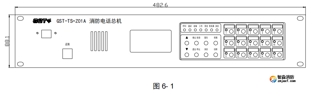 海灣GST-TS-Z01A 型消防電話總機(jī)外形尺寸及結(jié)構(gòu)示意圖